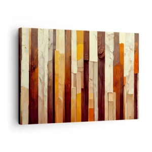 Obraz na plátne - Geometrická kompozícia v odtieňoch dreva a zlata - 70x50cm - Hymna lesných stromov - Moderná nástenná dekorácia do obývacej izby a spálne ARTTOR