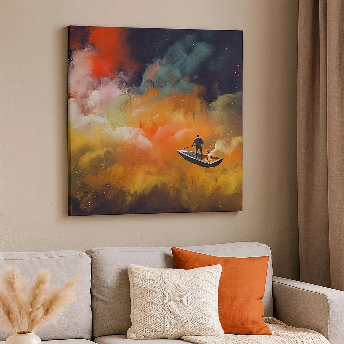 Obraz na plátne - Loďou cez galaxiu - 30x30 cm