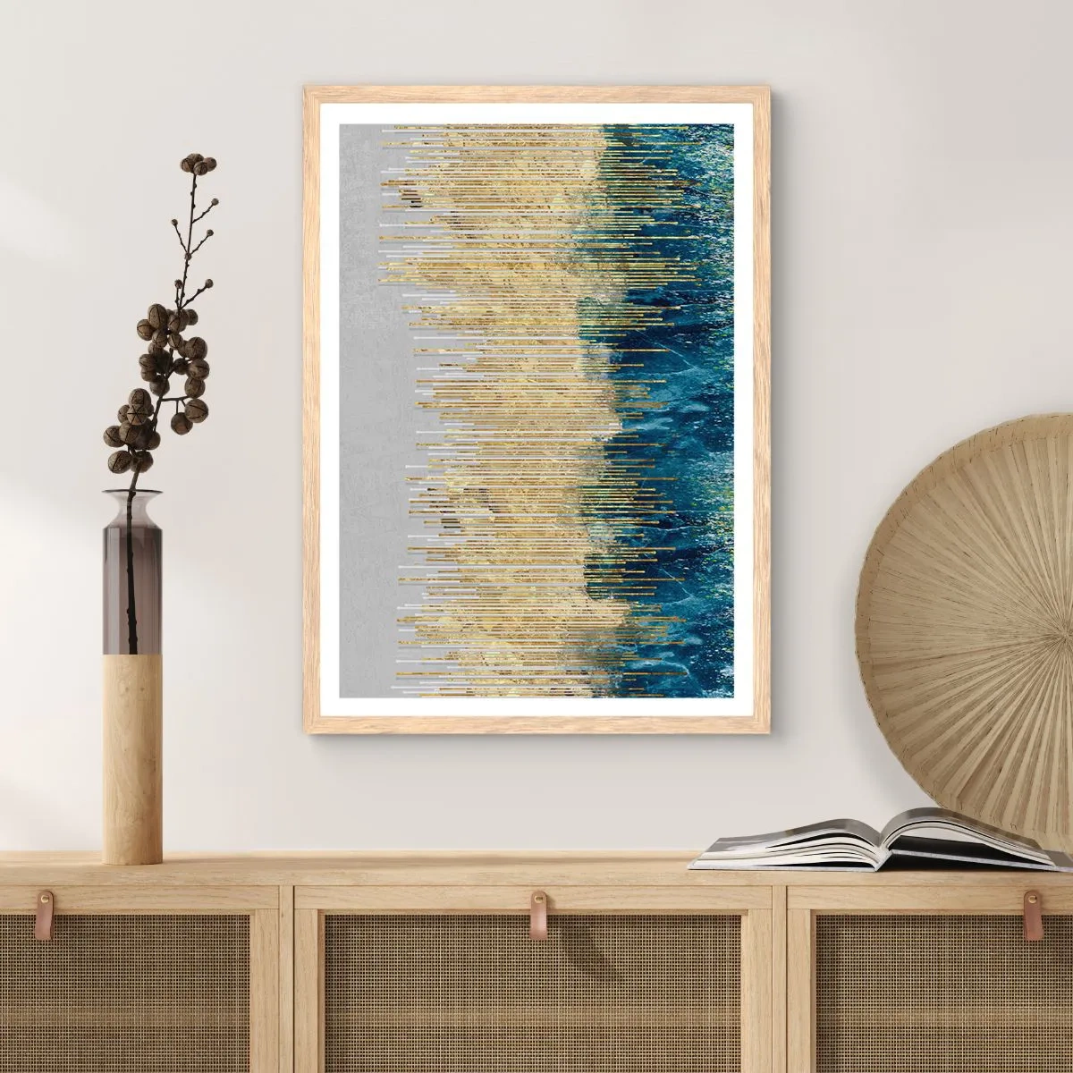 Plagát v ráme zo svetlého duba - Pozlátená hranica - 70x100 cm