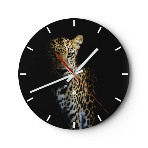 Nástenné hodiny - Panter na čiernom pozadí v čiastočnom tieni - 30x30cm - Temná krása - Moderná nástenná dekorácia do obývacej izby, kuchyne a spálne ARTTOR