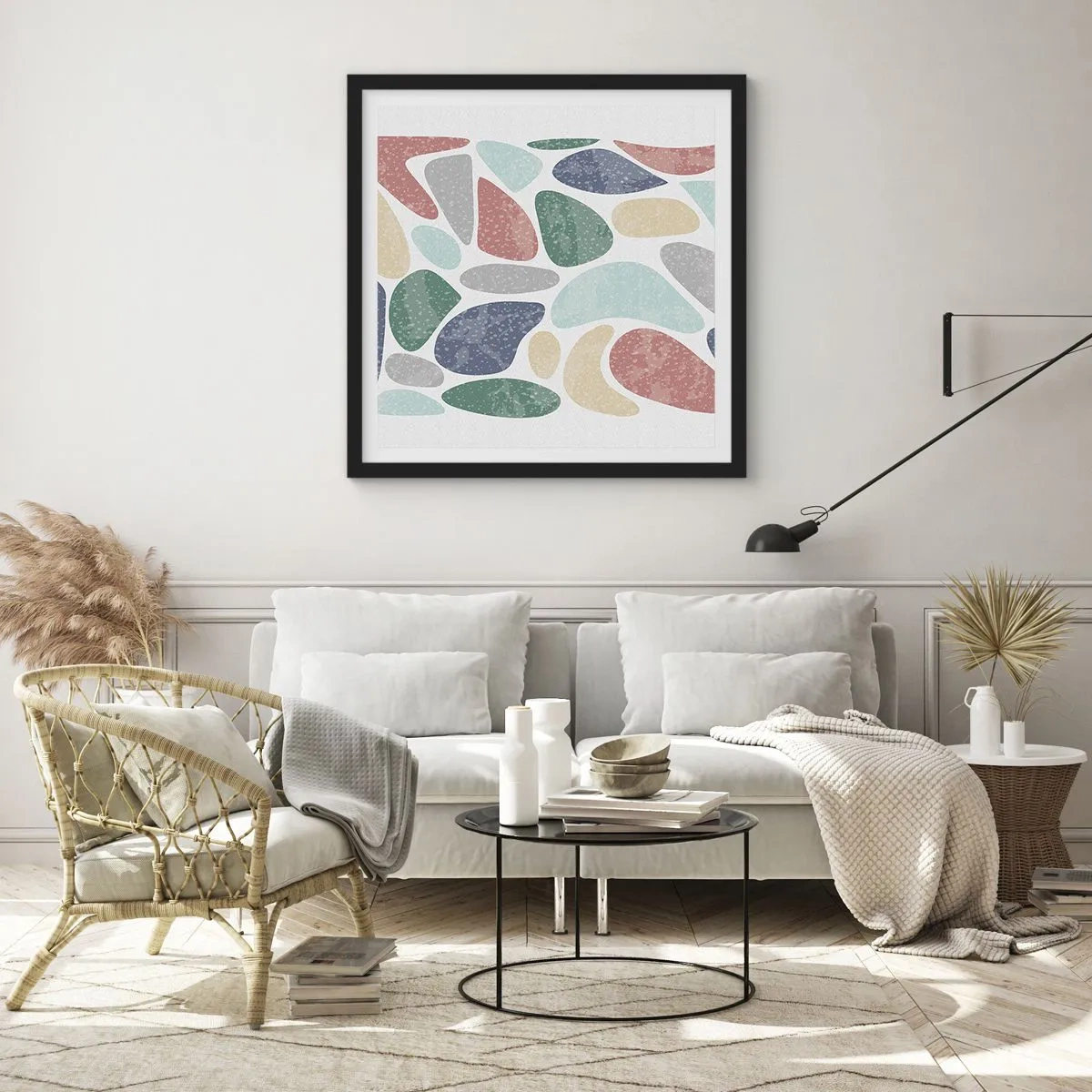 Plagát v čiernom ráme - Mozaika práškových farieb - 60x60 cm