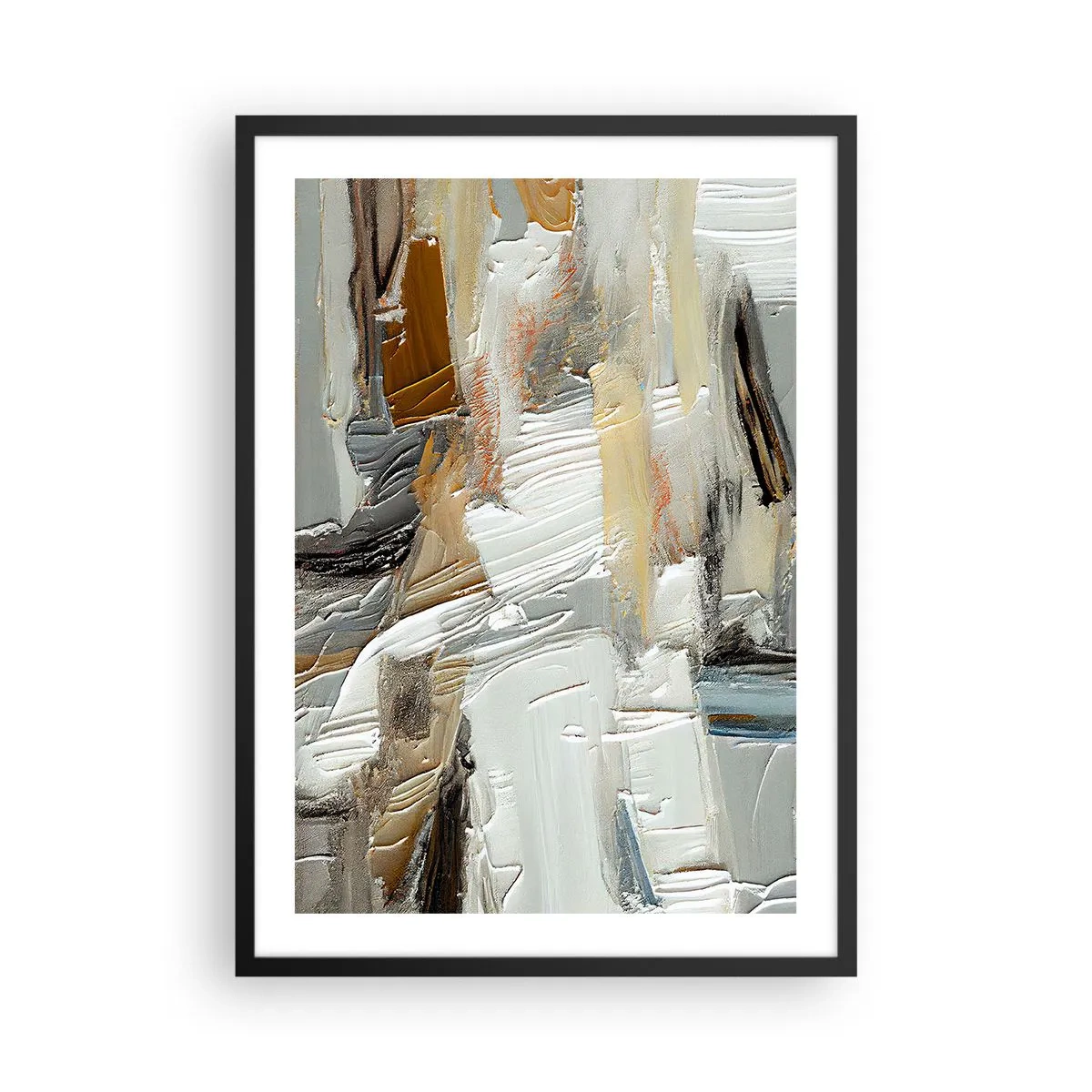 Plagát v čiernom ráme - Textúrna abstrakcia v neutrálnych odtieňoch - 50x70cm - Farebné nahromadenie - Moderná nástenná dekorácia do obývacej izby a spálne ARTTOR