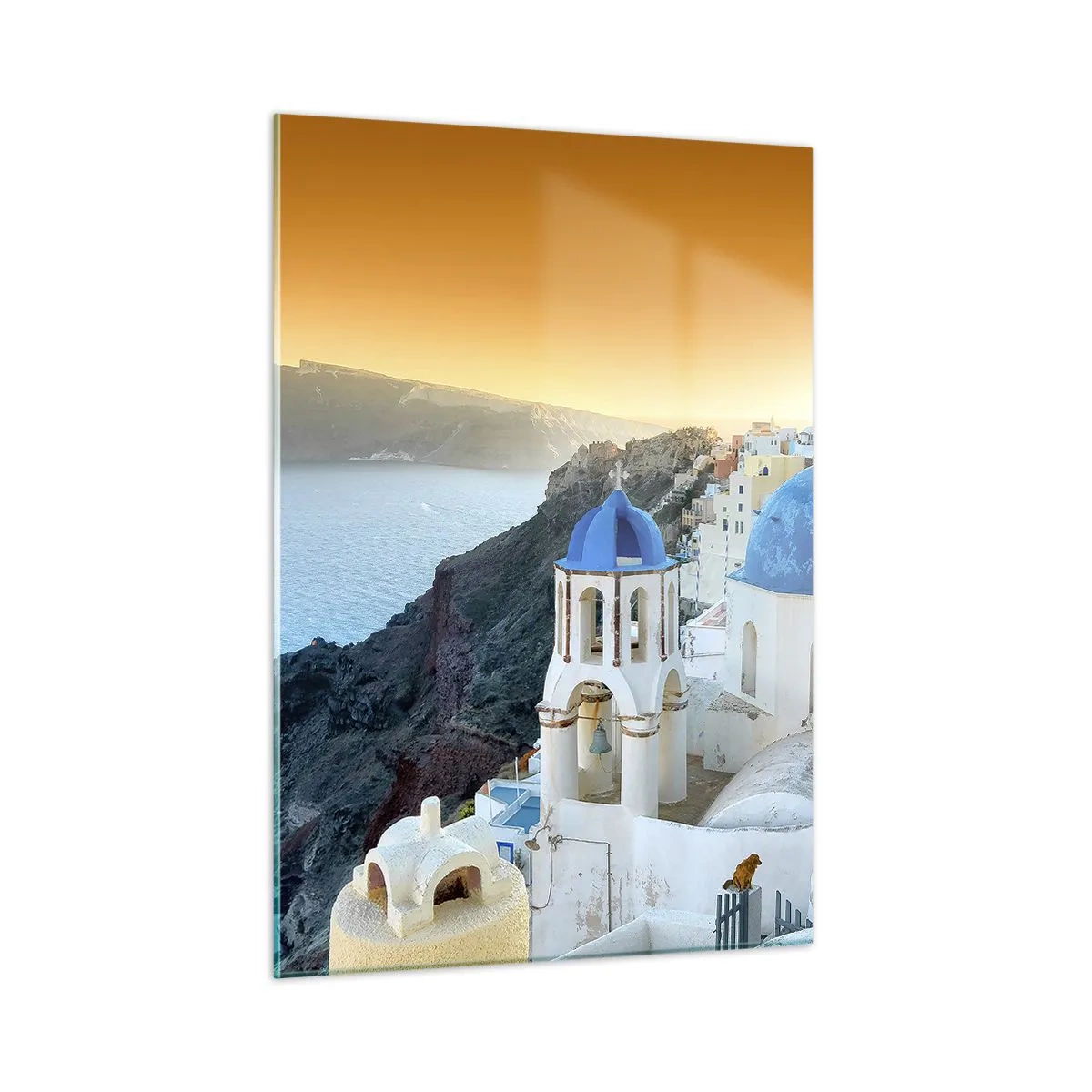 Obraz na skle - Santorini - v náruči skál - 50x70 cm