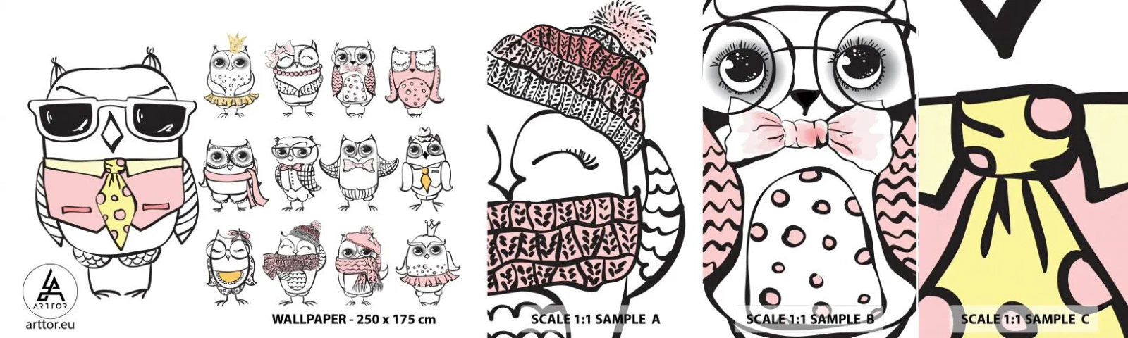 Vzorka Fototapeta Standard Eco - Toľko rolí na hranie - Pre deti, Sova, deti - 100x30 cm