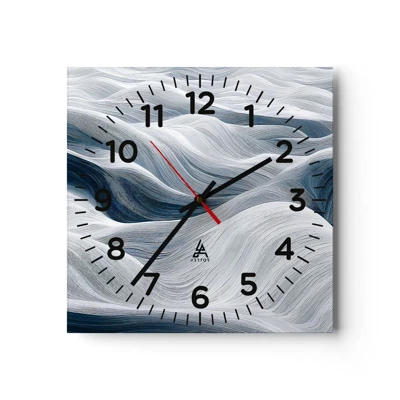 Nástenné hodiny - Biele a modré vlny - 40x40 cm
