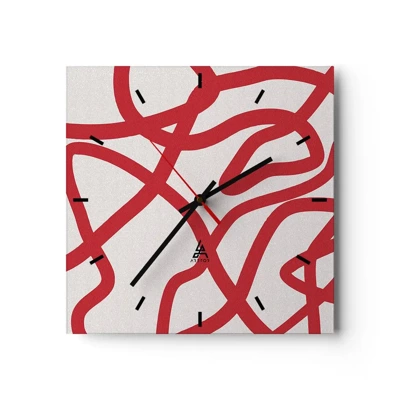 Nástenné hodiny - Červené na bielom - 40x40 cm