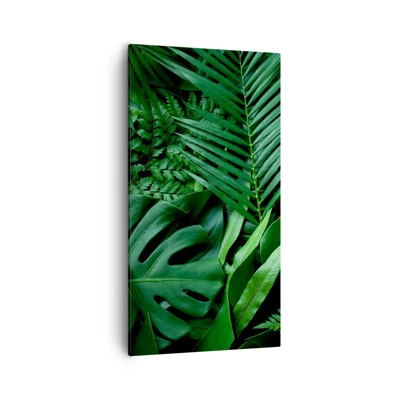 Obraz na plátne Arttor 55x100 cm - Objaté v zeleni - Exotická Rastlina, Palmový List, List Monstera, Príroda, Trópy, Do obývacej izby, Do spálne, Zelená, Zvislé, Plátno, PA55x100-4746