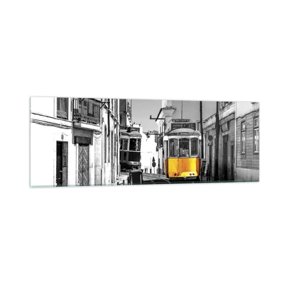Obraz na skle Arttor 90x30 cm - Duch Lisabonu - Mesto, Lisabon, Architektúra, Električka, Portugalsko, Do obývacej izby, Do spálne, biela,  Čierna, Vodorovné, Sklo, GAB90x30-4977