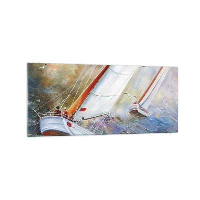 Obraz na skle - Bežiace cez vlny - 120x50 cm