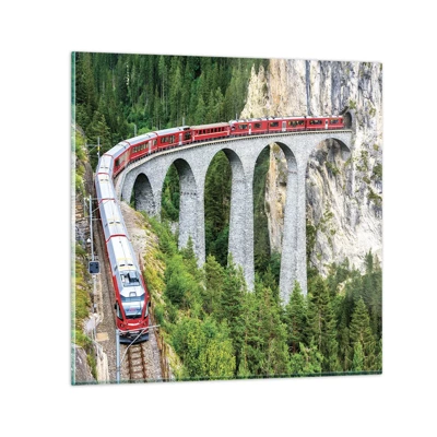 Obraz na skle - Horský výhľad priamo z vlaku - 40x40 cm