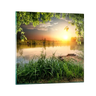 Obraz na skle - Krajina v zelenom ráme - 40x40 cm