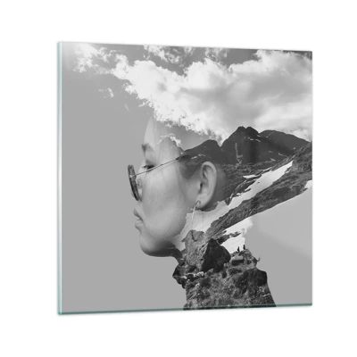 Obraz na skle - Povznešený portrét v oblakoch - 40x40 cm