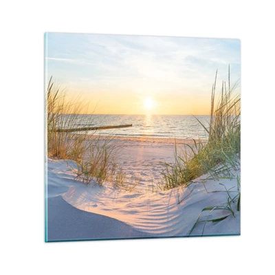 Obraz na skle - Šumenie mora, spev vtákov, divoká pláž uprostred trávy… - 40x40 cm