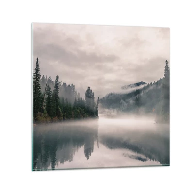 Obraz na skle - V zamyslení, v hmle - 40x40 cm