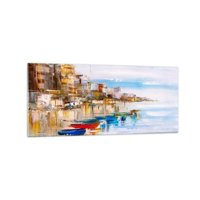 Obraz na skle - Viacfarebný mestský prístav - 120x50 cm