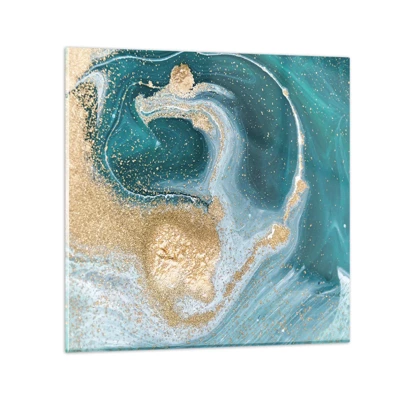 Obraz na skle - Vír zlatej a tyrkysovej - 60x60 cm