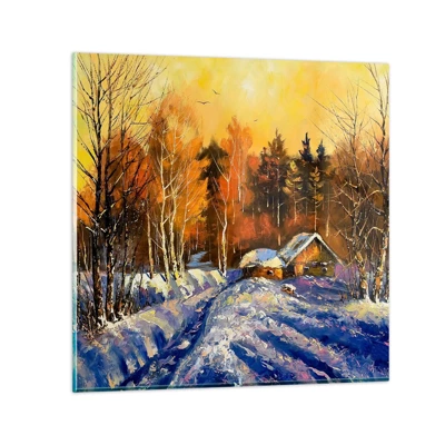 Obraz na skle - Zimná impresia v slnku - 70x70 cm