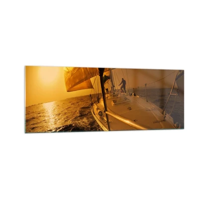 Obraz na skle - Zlatý večer po viacfarebnom dni - 140x50 cm