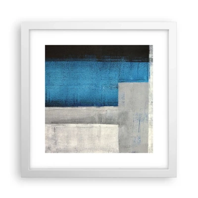 Plagát v bielom ráme - Poetická kompozícia šedej a modrej - 30x30 cm
