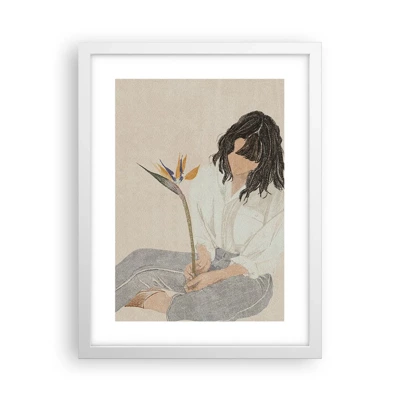 Plagát v bielom ráme - Portrét s exotickým kvetom - 30x40 cm