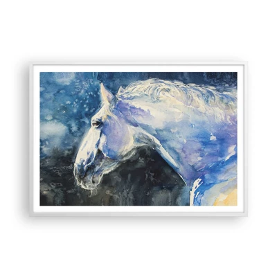 Plagát v bielom ráme - Portrét v modrej žiare - 100x70 cm