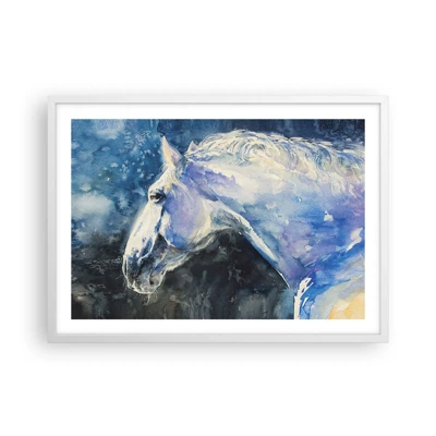 Plagát v bielom ráme - Portrét v modrej žiare - 70x50 cm