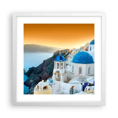 Plagát v bielom ráme - Santorini - v náruči skál - 40x40 cm