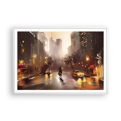Plagát v bielom ráme - Vo svetlách New Yorku - 100x70 cm