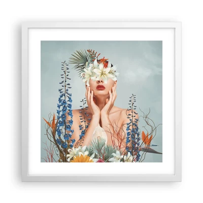 Plagát v bielom ráme - Žena – kvetina - 40x40 cm