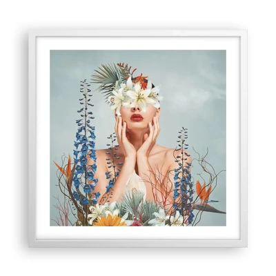 Plagát v bielom ráme - Žena – kvetina - 50x50 cm