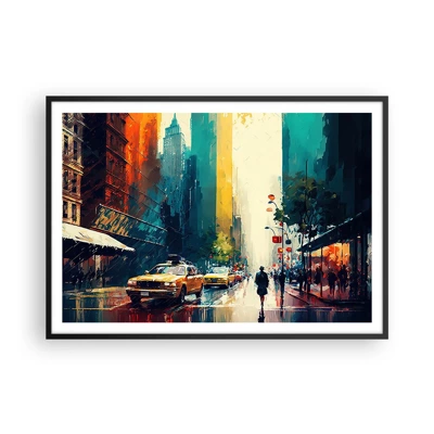 Plagát v čiernom ráme - New York – tu je aj dážď farebný - 100x70 cm