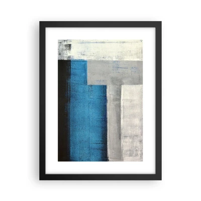 Plagát v čiernom ráme - Poetická kompozícia šedej a modrej - 30x40 cm