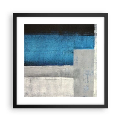 Plagát v čiernom ráme - Poetická kompozícia šedej a modrej - 40x40 cm