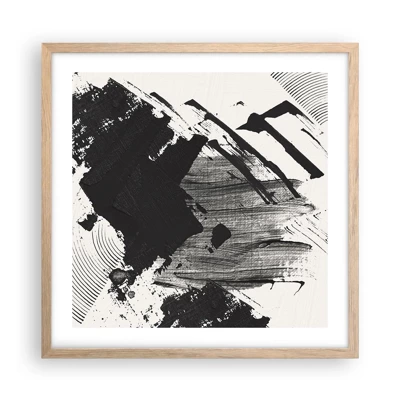 Plagát v ráme zo svetlého duba - Abstrakcia – expresia čiernej - 50x50 cm