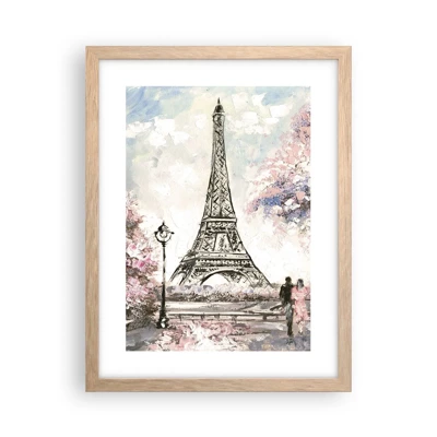 Plagát v ráme zo svetlého duba - Aprílová prechádzka Parížom - 30x40 cm