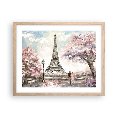 Plagát v ráme zo svetlého duba - Aprílová prechádzka Parížom - 50x40 cm