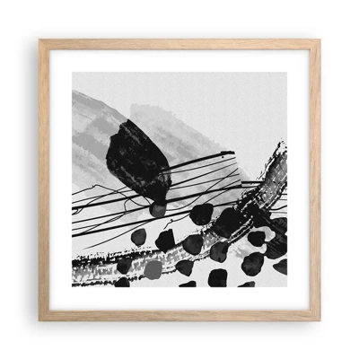 Plagát v ráme zo svetlého duba - Čiernobiela organická abstrakcia - 40x40 cm