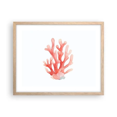 Plagát v ráme zo svetlého duba - Koralový koral - 50x40 cm