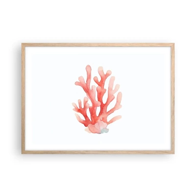 Plagát v ráme zo svetlého duba - Koralový koral - 70x50 cm