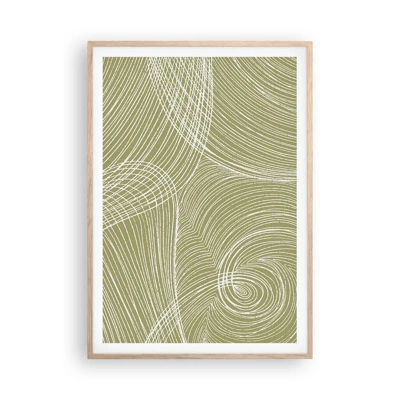 Plagát v ráme zo svetlého duba - Majstrovská abstrakcia v bielej - 70x100 cm