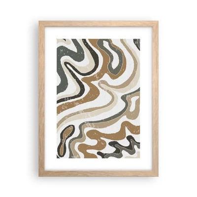Plagát v ráme zo svetlého duba - Meandre zemitých farieb - 30x40 cm