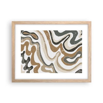 Plagát v ráme zo svetlého duba - Meandre zemitých farieb - 40x30 cm