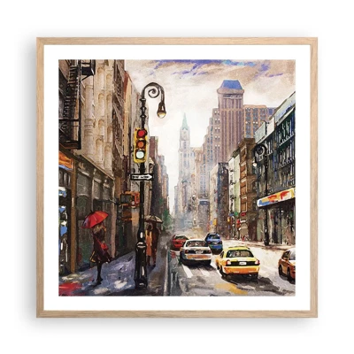 Plagát v ráme zo svetlého duba - New York – farebný aj v daždi - 60x60 cm