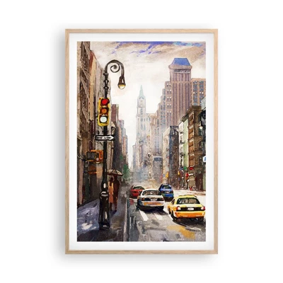 Plagát v ráme zo svetlého duba - New York – farebný aj v daždi - 61x91 cm