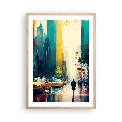 Plagát v ráme zo svetlého duba - New York – tu je aj dážď farebný - 50x70 cm