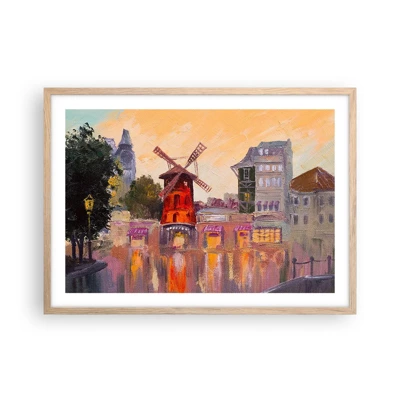 Plagát v ráme zo svetlého duba - Parížske ikony – Moulin Rouge - 70x50 cm