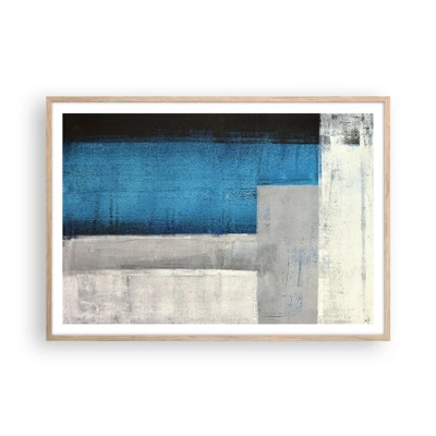 Plagát v ráme zo svetlého duba - Poetická kompozícia šedej a modrej - 100x70 cm