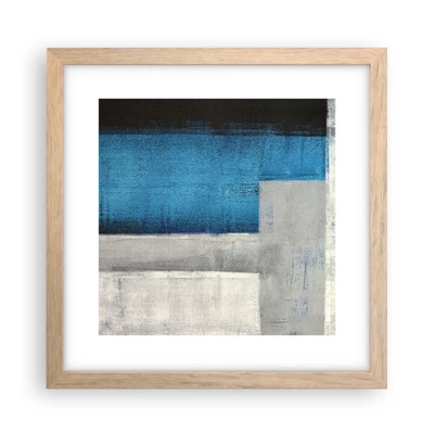 Plagát v ráme zo svetlého duba - Poetická kompozícia šedej a modrej - 30x30 cm