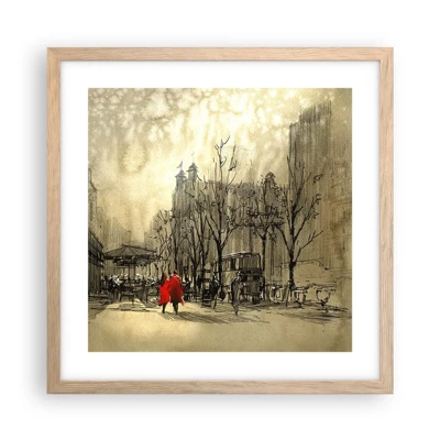 Plagát v ráme zo svetlého duba - Rande v londýnskej hmle  - 40x40 cm