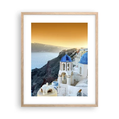 Plagát v ráme zo svetlého duba - Santorini - v náruči skál - 40x50 cm